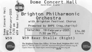 Ticket for a BPO concert at Brighton Dome, 19 Feb 2005